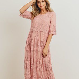Safflower Mauve Lace Maxi Dress